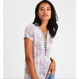 American Eagle Size XS Soft & Sexy Lace Up Tee Short Sleeve Tie Dye